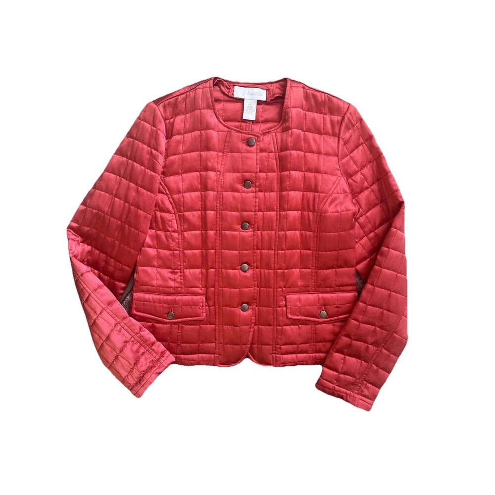 Marshall Fields Women’s Y2K Hot Pink Coral 100% SILK SIZE 8 Quilted Jacket Boxy